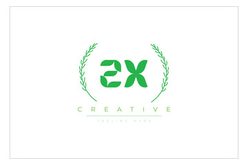 ZX letters eco logo with leaf. Fresh nature and healthy leaf logo design.