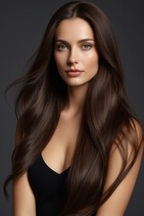 Fototapeta premium a close up of a woman with long brown hair posing for a picture