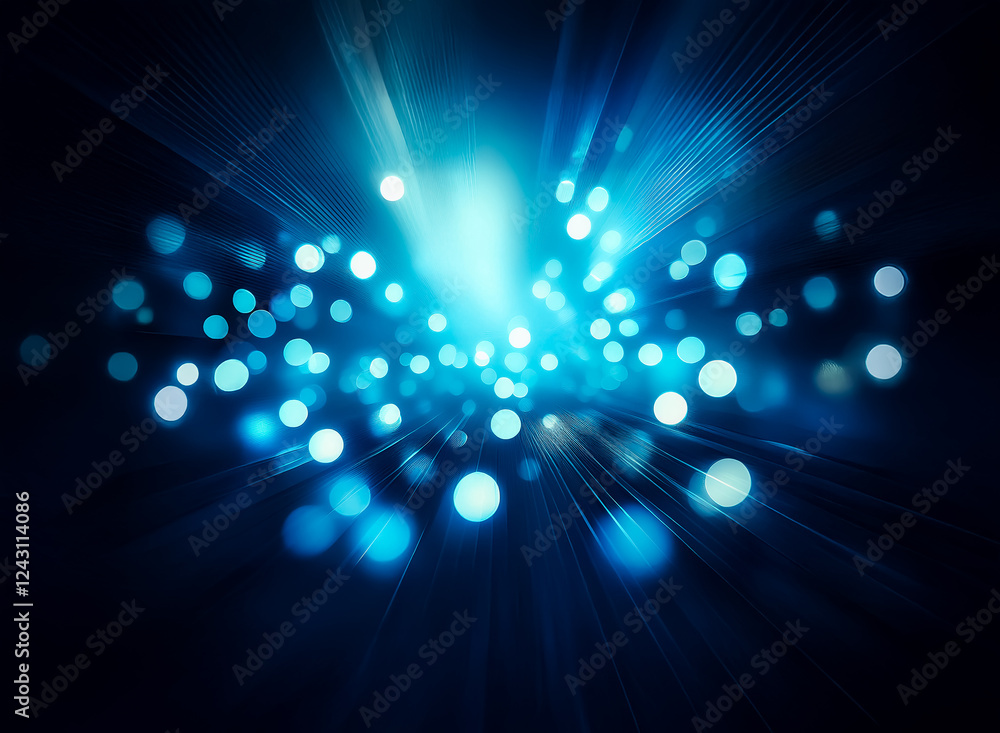 Poster blue burst emanates from the center, creating a dreamy bokeh effect. luminous and abstract design wi