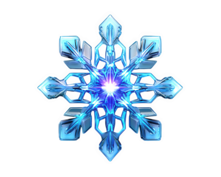 glowing neon snowflake with radiant blue design, showcasing intricate patterns and futuristic aesthetic. This digital artwork captures essence of winter magic