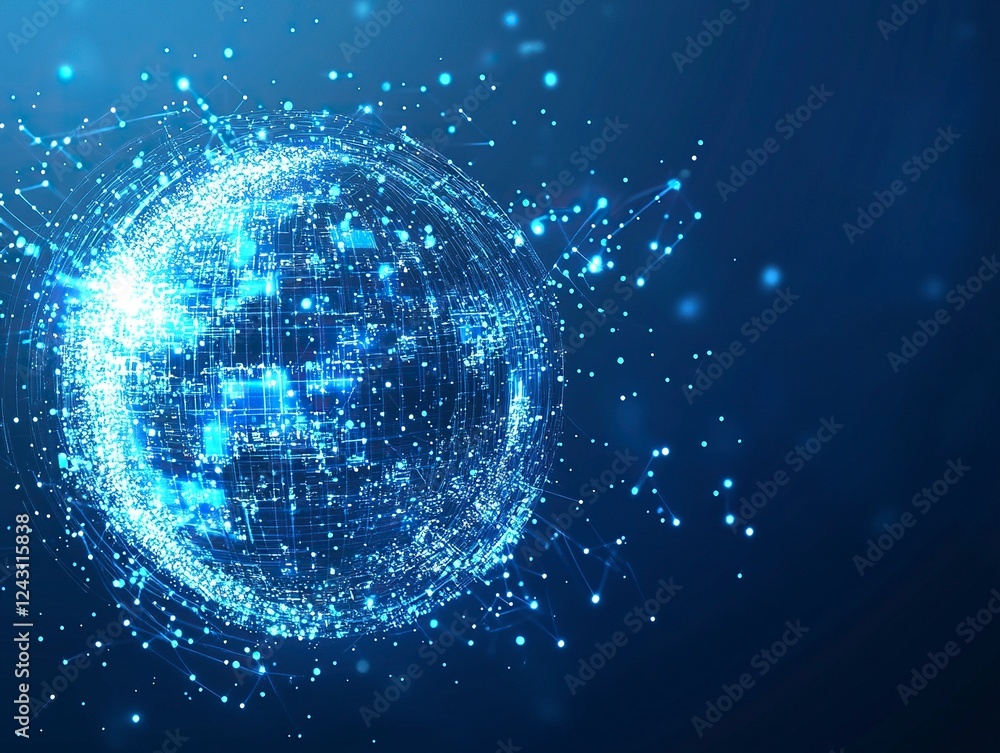 Aufkleber abstract futuristic digital brain with circuit board lines on blue background, artificial intelligen