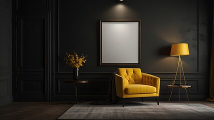 Elegant Yellow Armchair in Dark Room Interior Design