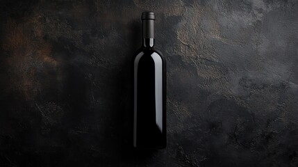 Dark Elegance: A Single Bottle of Red Wine on a Rustic Background
