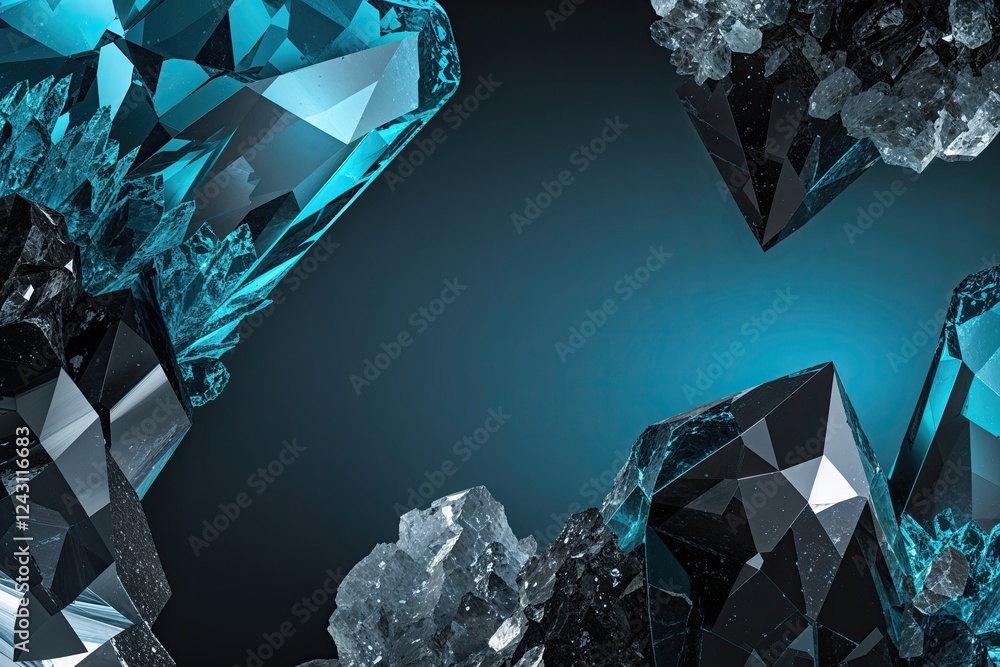 Poster charcoal and cerulean abstract gradient background with crystal texture for distinctive visual desig