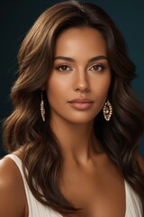 Obraz premium a close up of a woman with long hair wearing a white dress