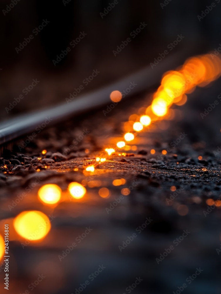 Aufkleber a close-up view of glowing orange lights along a railway track, creating a mesmerizing effect in the