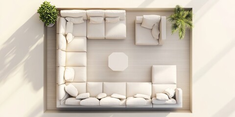 Modern Sectional Sofa Arrangement with Plants and Coffee Table
