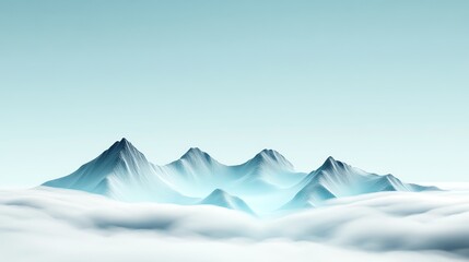 A surreal mountain range where peaks float separately in the sky, suspended above rolling clouds