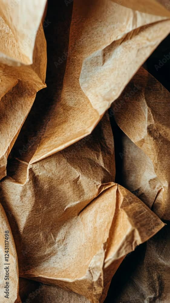 Poster textured brown paper folds create an intriguing and abstract composition showcasing natural patterns