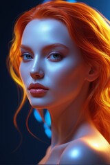 Naklejka premium there is a woman with red hair and a blue background
