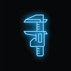 Glowing neon line caliper and ruler icon isolated on black background. Vernier calipers symbol illustration