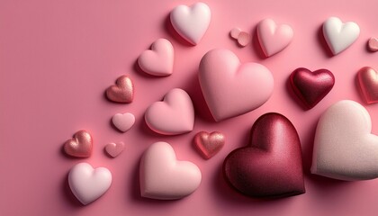 Fototapeta premium Assorted hearts on pink background for romantic expression