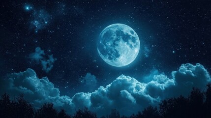 Obraz premium Atmospheric depiction of a chilling night with a glowing moon.