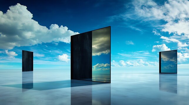 A surreal world where floating doors constantly open and close, leading to different moments in history