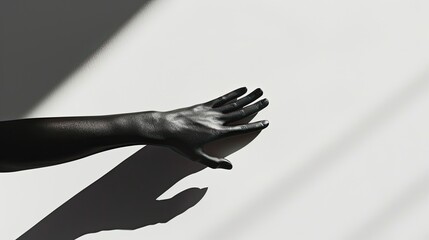 black hand touching white wall