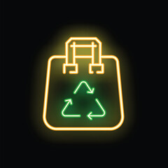 Fototapeta premium Neon sign illuminating a shopping bag with a recycling symbol, promoting eco conscious shopping and sustainability