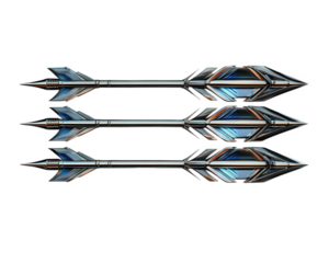 Futuristic arrows with sleek design, featuring metallic and blue accents, isolated on transparency background. These arrows showcase modern aesthetic, perfect for creative projects