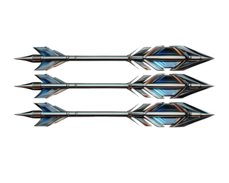 Futuristic arrows with sleek design, featuring metallic and blue accents, isolated on transparency background. These arrows showcase modern aesthetic, perfect for creative projects