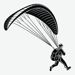 A person flying on a paraglider,  silhouette image vector art and illustration