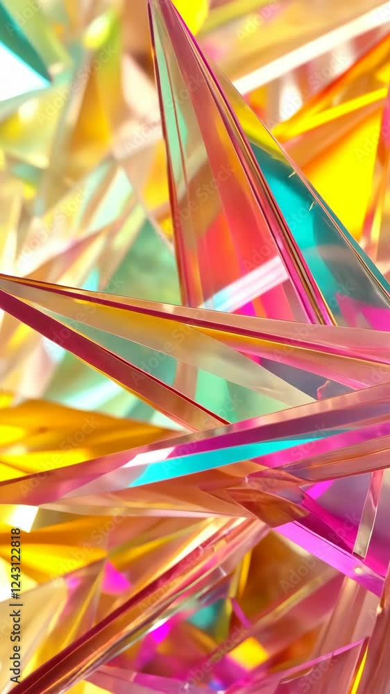 Poster vibrant arrangement of colorful crystal-like structures reflecting light in an artistic display