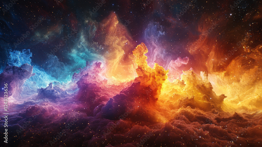 Poster vibrant energy fields converge into a singular point, depicting the collapse of a quantum wave funct