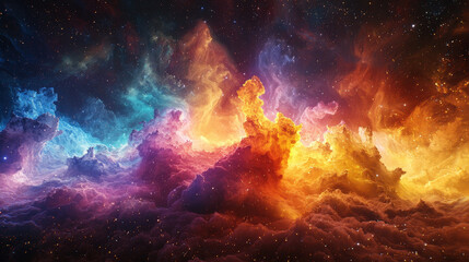 Fototapeta premium Vibrant energy fields converge into a singular point, depicting the collapse of a quantum wave function in a cosmic dance of light and motion