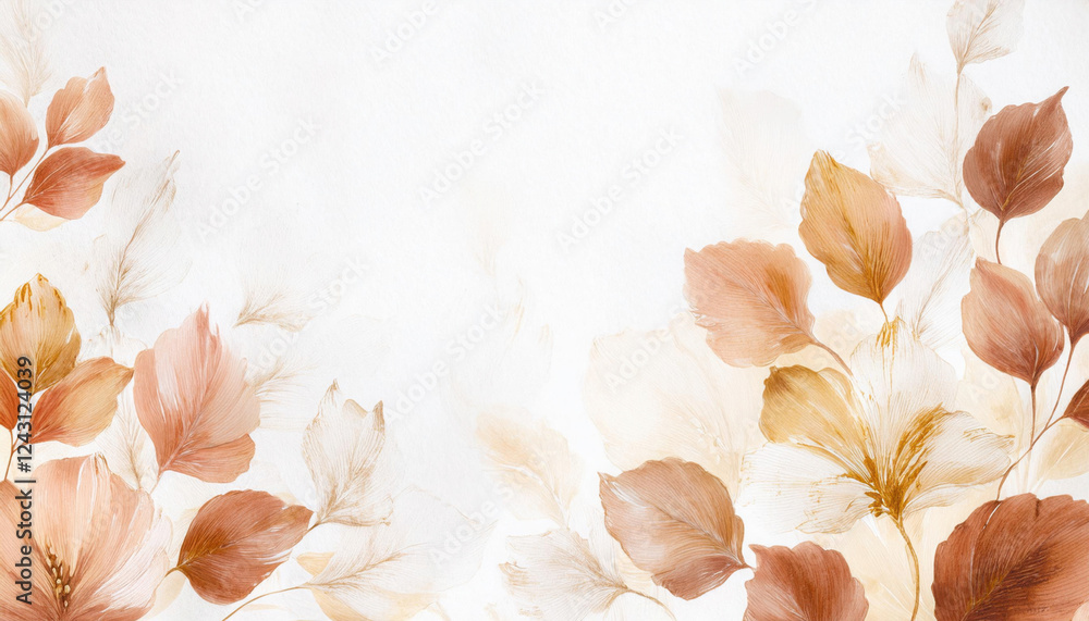 Poster firefly autumn background design featuring watercolor brush textures and botanical elements in soft 