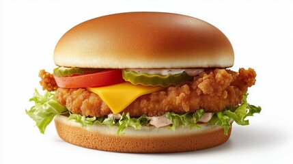 Burger, cheeseburger with lettuce and tomato on a white background