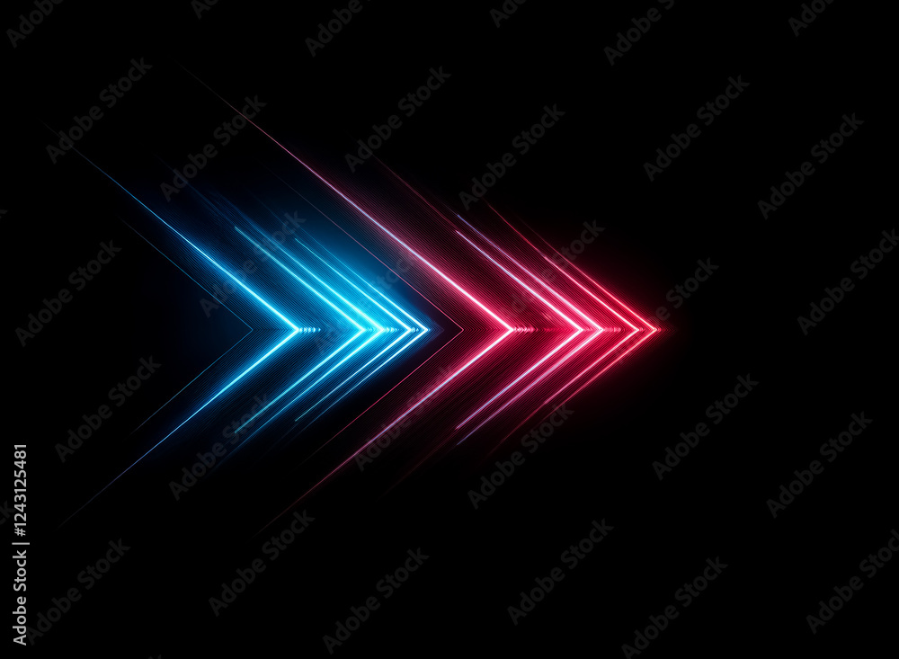 Aufkleber glowing blue and red arrows streak right on a black backdrop. dynamic light trails create a futurist
