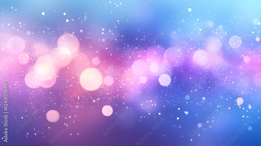 Poster abstract colorful ethereal bokeh lights with sparkling glitter particles on a dreamy vibrant gradien