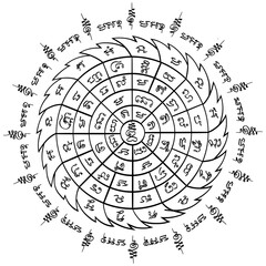 ํYant Jak Kaew  or Divine Wheel. The meaning is "Protects against all dangers and wards off misfortunes" © Suriya