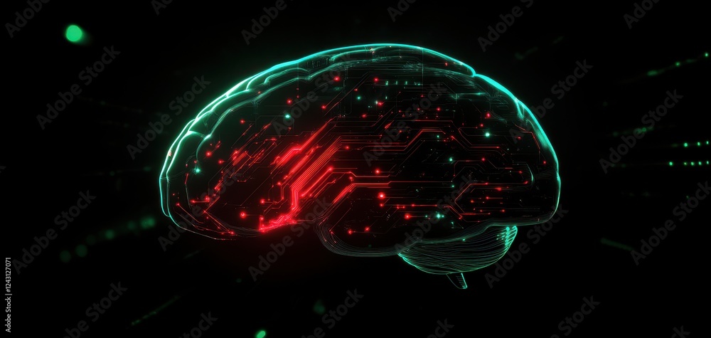 Aufkleber a futuristic brain illustration showcasing circuits and glowing elements, representing artificial in