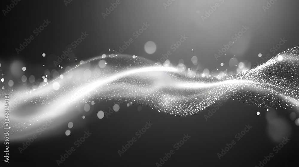Poster Captivating Luminous Wave of Cascading Shimmering Particles   Futuristic Abstract Background with Dynamic Flowing Energy and Radiant Interference Patterns