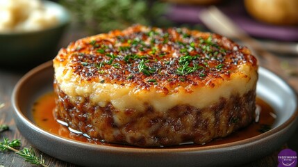 A hearty Scottish haggis with mashed potatoes