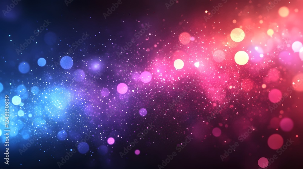 Poster dazzling interstellar bokeh explosion of colorful radiant particles on dark background for festive o