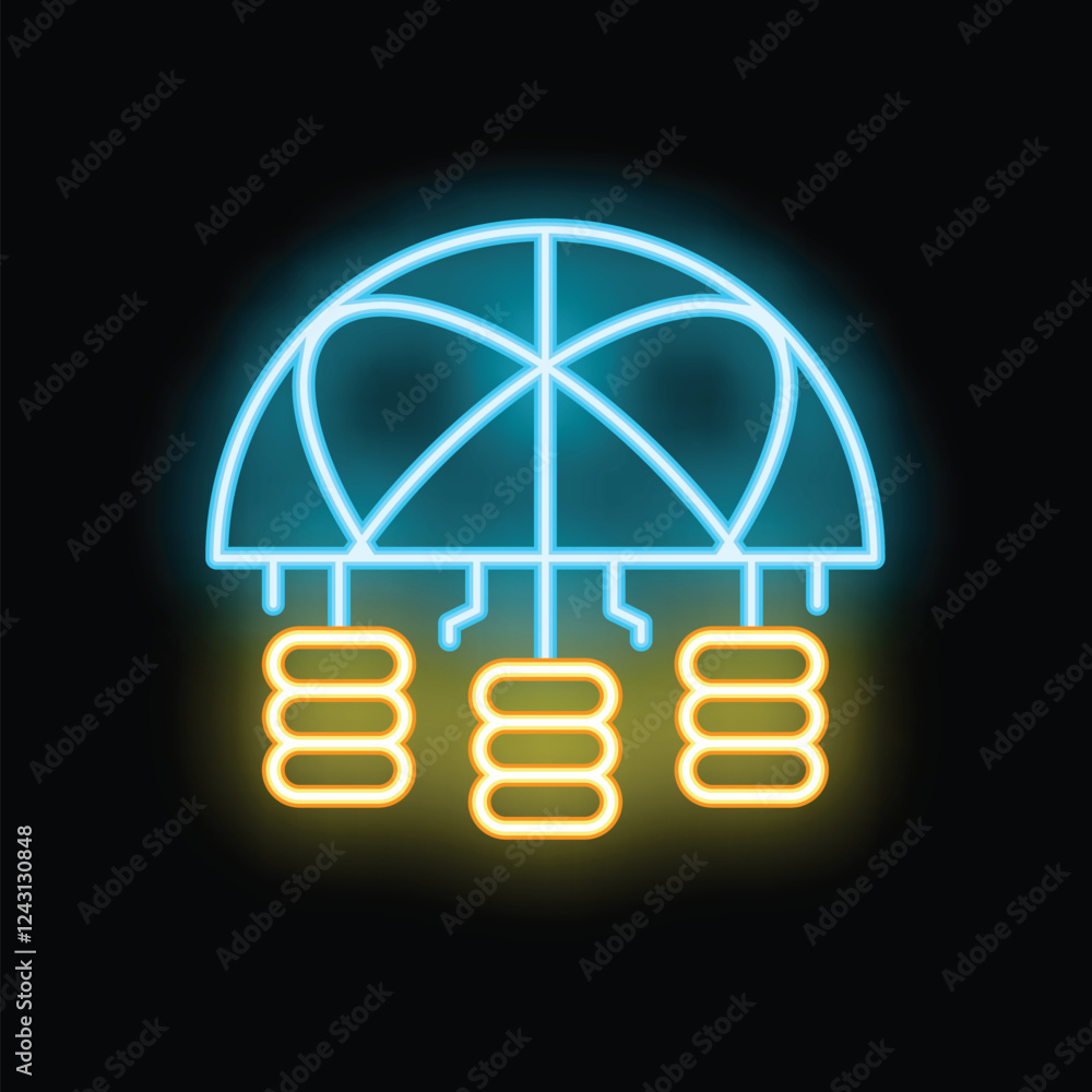Poster neon sign representing server room hosting, providing cloud computing service for data storage and p