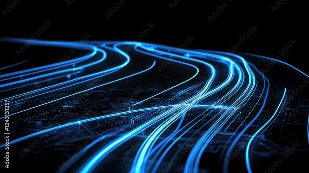 Poster dynamic light trails digital space abstract imagery futuristic environment close-up perspective tech