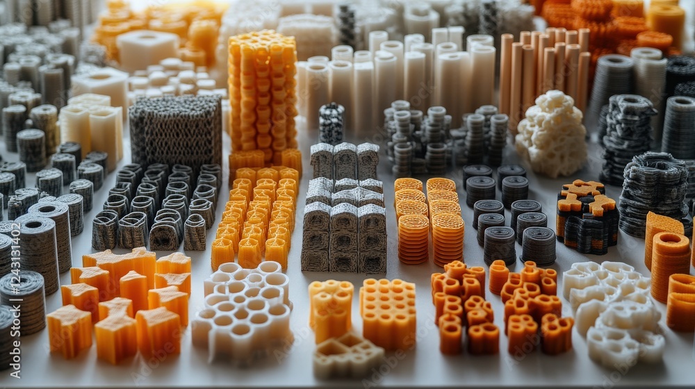 Aufkleber a vibrant collection of 3d printed objects in various shapes and colors arranged artistically