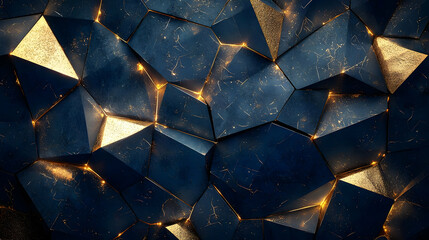Dark Blue & Gold Geometric Polygons Glimmering