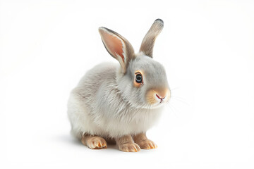 Obraz premium Little Gray Hare or Rabbit Isolated on White Background, Perfect for Easter and Clip Art Themes