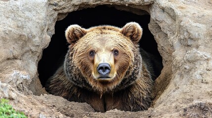 Obraz premium Majestic Brown Bear in its Cave: A Captivating Wildlife Portrait