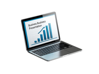 3D icon of a laptop with a business presentation open on the screen.