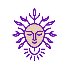 Face with sun symbolizing positivity and spiritual practices in psychological symbolism