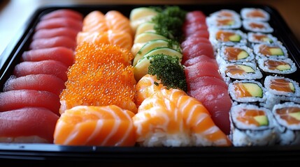 A Japanese sushi platter with fresh sashimi
