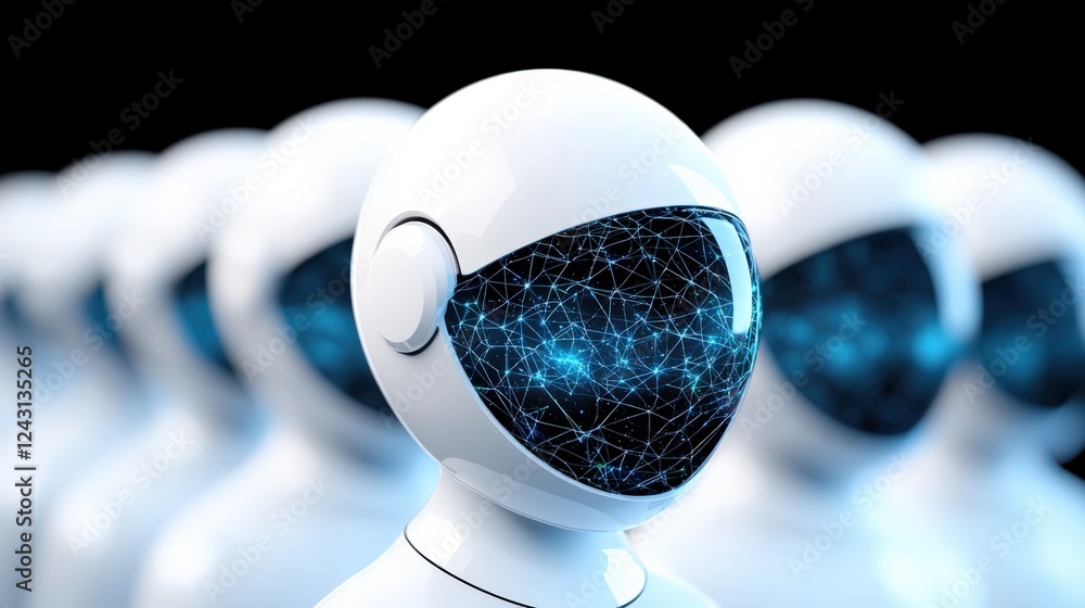 Poster futuristic robots in space exploration virtual world digital art sci-fi close-up innovation in techn