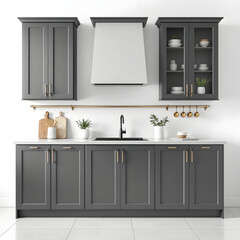 Modern Gray Kitchen Design with Gold Hardware