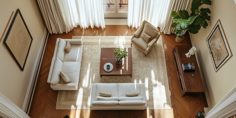 Sunlit Living Room Interior Design with Cream Sofas