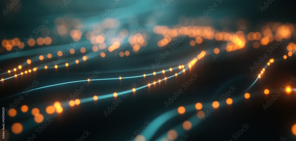 Poster a mesmerizing display of light trails representing digital connections in a futuristic setting.