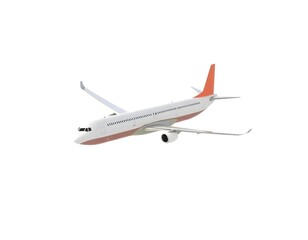 3D airplane soaring through the sky with dynamic lighting, isolated on a white background