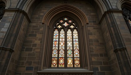 Obraz premium Tall Arched Gothic Window with Ornate Intricate Patterns